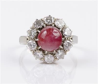 Brillant Rubincabochonring Brillanten zus. ca. 1,50 ct - Schmuck & Uhren