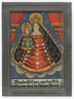 Hinterglasbild "Gnadenbild Maria Zell", 20. Jahrhundert - Antiques and art