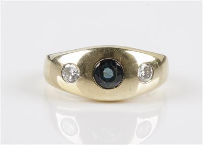 Brillant Saphirring, Brillanten zus. ca. 0,30 ct - Schmuck & Uhren