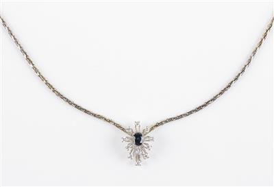 Brillant Saphircollier, Brillanten zus. ca. 0,55 ct - Klenoty a Hodinky