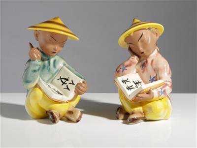 Paar lesende Chinesen, Gmundner Keramik, 3. Viertel 20. Jahrhundert - Arte e antiquariato