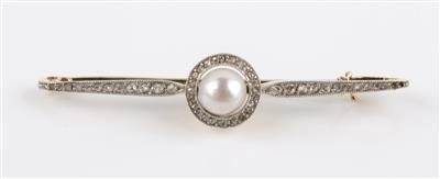 Diamant Kulturperlenbrosche um 1900 - Jewellery and watches