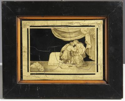 Eglomisebild "Amouröse Begegnung in der Kammer", Drittel 20. Jahrhundert - Antiques and art