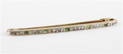 Diamantrauten Smaragdbrosche um 1900 - Schmuck & Uhren