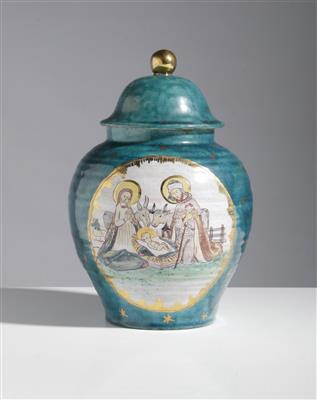 Deckelvase "Christkindl in der Krippe", Linzer Keramik, 20. Jahrhundert - Arte e antiquariato