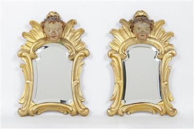 Paar kleine Spiegelrahmen mit Puttenköpfen, 19. Jahrhundert - Antiquitäten & Möbel