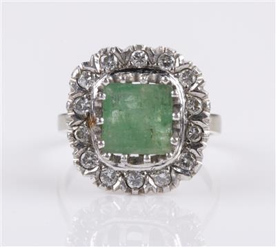 Brillant Smaragdring, Brillanten zus. 0,51 ct - Jewellery and watches