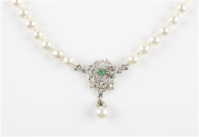 Diamant Brillant Smaragd Kulturperlencollier - Klenoty a Hodinky