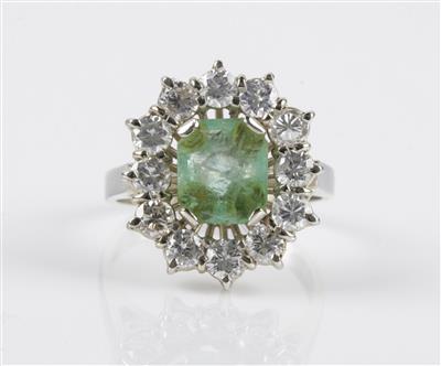 Brillant Smaragdring, Brillanten zus. ca. 1,45 ct - Gioielli e orologi