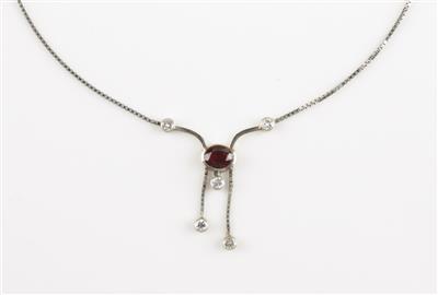 Brillant Granatcollier, Brillanten zus. ca. 0,75 ct - Jewellery and watches