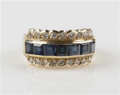 Brillant Saphirring, Brillanten zus. ca. 0,55 ct - Schmuck & Uhren