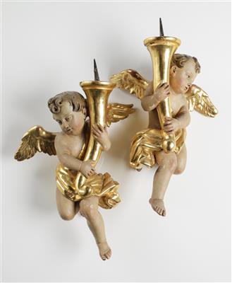 Paar fliegende Engel mit Leuchter, 18./19. Jahrhundert - Arte e antiquariato