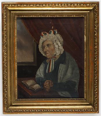 Biedermeier Ochsenaugen Rahmen mit Damenportrait, um 1830 - Arte e antiquariato