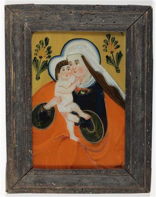 Hinterglasbild "Madonna nach Cranach", Sandl in Oberösterreich, 19. Jahrhundert - Arte e antiquariato