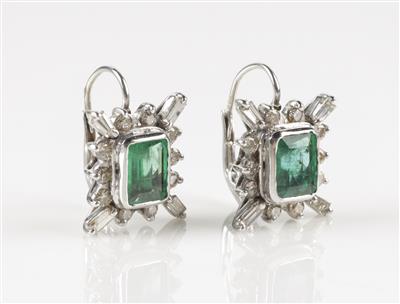 Brillant Diamant Smaragd Ohrringe, Diamanten zus. ca. 1 ct - Gioielli e orologi