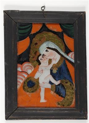 Hinterglasbild "Cranach Madonna", Sandl in Oberösterreich, 1. Hälfte 19. Jahrhundert - Umění a starožitnosti