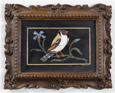 Pietra Dura Bildplatte "Vogel auf Ast", wohl Florenz 19./20. Jahrhundert - Umění a starožitnosti
