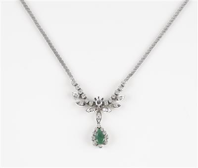 Brillant Smaragdcollier, Brillanten zus. ca. 1,20 ct - Klenoty a Hodinky