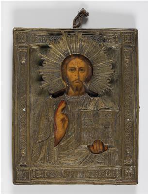 Kleine Russische Ikone "Christus Pantokrator", Ende 19. Jahrhundert - Arte e antiquariato