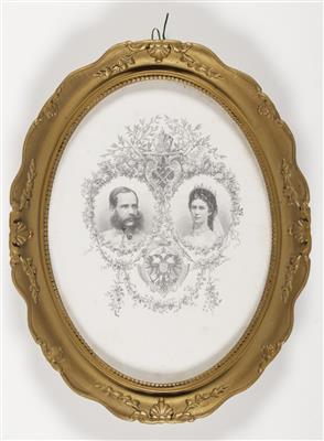 Kaiserhaus - Portrait von Kaiser Franz Joseph I. und Kaiserin Elisabeth - Antiques and art