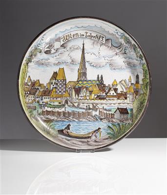 Wandteller - Schale "Wien", Entwurf Franz von Zülow (1883-1963), Ausführung Schleiss Gmunden, Mitte 20. Jahrhundert - Kunst & Antiquitäten