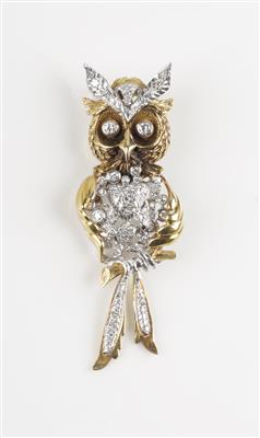 Brillant Diamant Eulenbrosche, zus. ca. 1,10 ct - Jewellery and watches