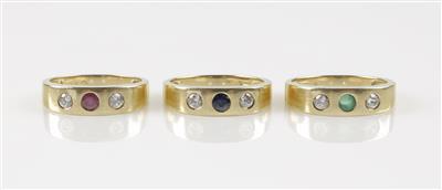 Ringset Smaragd, Rubin, Saphir - Jewellery and watches