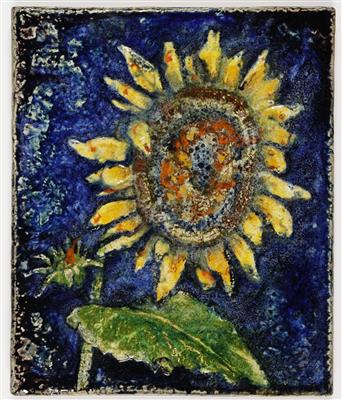 Bildplatte "Sonnenblume", Staatliche Majolika Manufaktur Karlsruhe um 1965/74, - Antiquitäten, Möbel & Teppiche