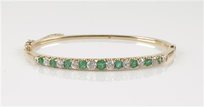 Altschliff Diamant Smaragd Armreif um 1900 - Schmuck und Uhren