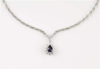 Brillant Saphir Collier, Brillanten zus. ca. 1,25 ct - Schmuck und Uhren