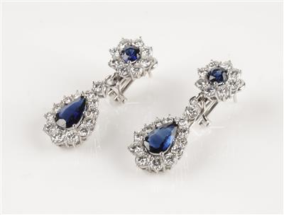 Brillant Saphir Ohrclips, Brillanten zus. ca. 2,90 ct - Jewellery and watches