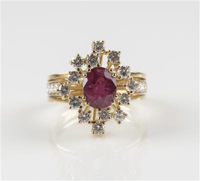 Brillant Rubin(beh,) Ring - Schmuck & Uhren