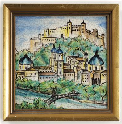 Bildplatte "Blick auf Salzburg", Entwurf Franz von Zülow (1883-1963) zugeschrieben, Schleiss Gmunden - Arte e antiquariato