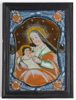 Seltenes Hinterglasbild "Maria lactans", Böhmen, 19. Jahrhundert - Kunst & Antiquitäten