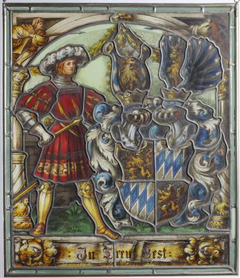 Verbleites Historismus Glasfenster mit bayrischem Wappen, Bayern, 19. Jahrhundert - Umění a starožitnosti