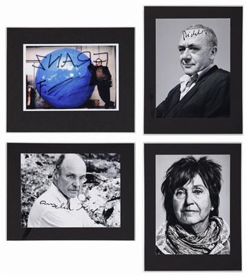 Vier Portraitfotos mit Signaturen von Franz West (1947-2012), - Dipinti