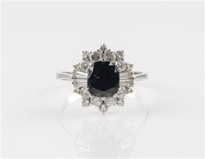 Brillant Diamant Saphirring, Brillanten und Diamanten zus. ca. 0,90 ct - Schmuck & Uhren