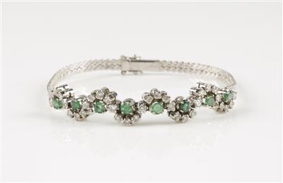 Brillant Smaragd Armband, Brillanten zus. ca. 1,0 ct - Jewellery and watches