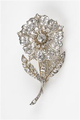 Altschliffbrillant Diamant Blumenbrosche, zus. ca. 9,0 ct - Schmuck & Uhren