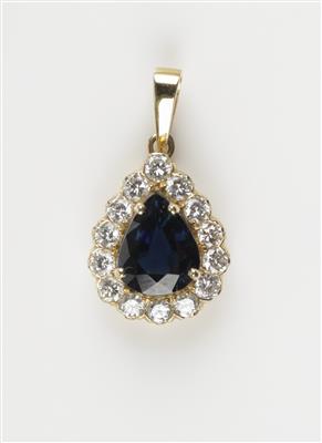 Brillant Saphiranhänger, Brillanten zus. ca. 1,0 ct - Jewellery and watches