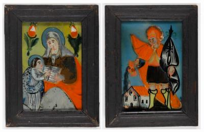 Paar Hinterglasbilder "Hl. Florian", - Antiquitäten, Möbel & Teppiche