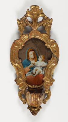 Barockes Weihwasserbecken mit Hinterglasbild "Hl. Maria", Süddeutschland, Mitte 18. Jahrhundert - Kunst & Antiquitäten