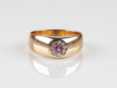 Diamant Rubinring um 1900 - Schmuck & Uhren