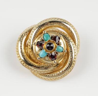 Granat, beh. Türkisbrosche - Jewellery and watches