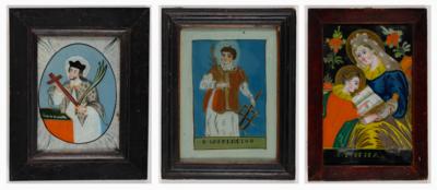 Drei Hinterglasbilder "Hl. Laurenzius", - Kunst & Antiquitäten
