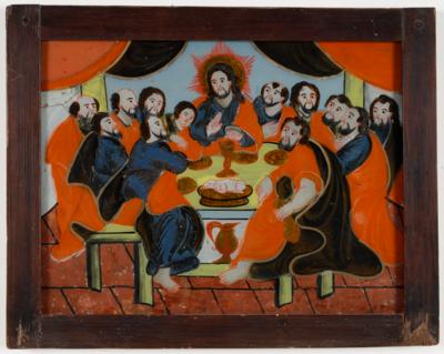 Hinterglasbild "Das letzte Abendmahl", Sandl, Oberösterreich, 19. Jahrhundert - Arte e antiquariato
