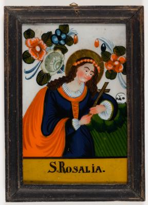 Hinterglasbild "Hl. Rosalia", Sandl, Oberösterreich, 19. Jahrhundert - Umění a starožitnosti