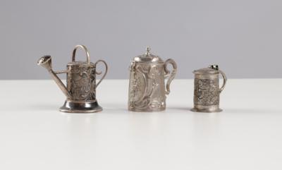 Silber Miniatur Gießkanne  &  2 Humpen, um 1900 - Silver