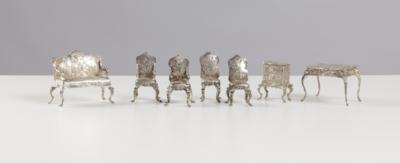 Silber Miniatur Puppen Möbelgarnitur im Barockstil, um 1900 - Stříbro