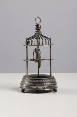 Wiener Silber Miniatur Vogelkäfig mit Papagei, um 1840 - Silber